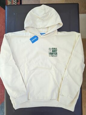 NWT Market Studios "Call My Lawyer" Hoodie Cream/Dark Green XL
